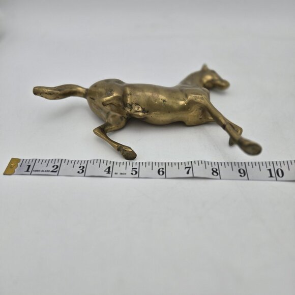 Vintage Brass Galloping Horse Statue Rich Gold Tone Running Horse Figurine 7x10 - Picture 14 of 14